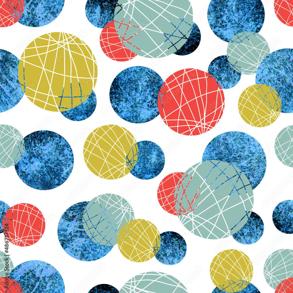 Balls of different sizes with stripes vector seamless pattern. Background for wallpaper, fabrics, wrapping paper and stationery