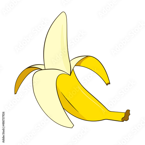 Peeled banana. Cartoon. Vector illustration. Isolated on white background