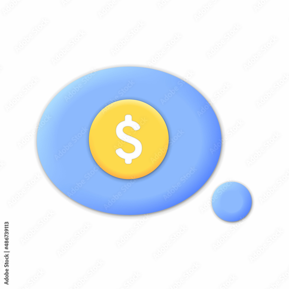 Symbol dollar cash icon blue speech message bubble isolated white background, 3d render illustration Symbol dollar cash icon blue speech message bubble isolated white background, 3d render illustration