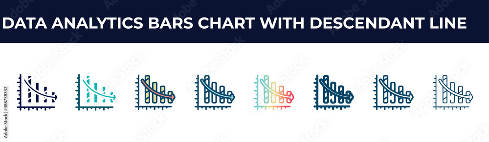 data analytics bars chart with descendant line vector icon in 8 ...