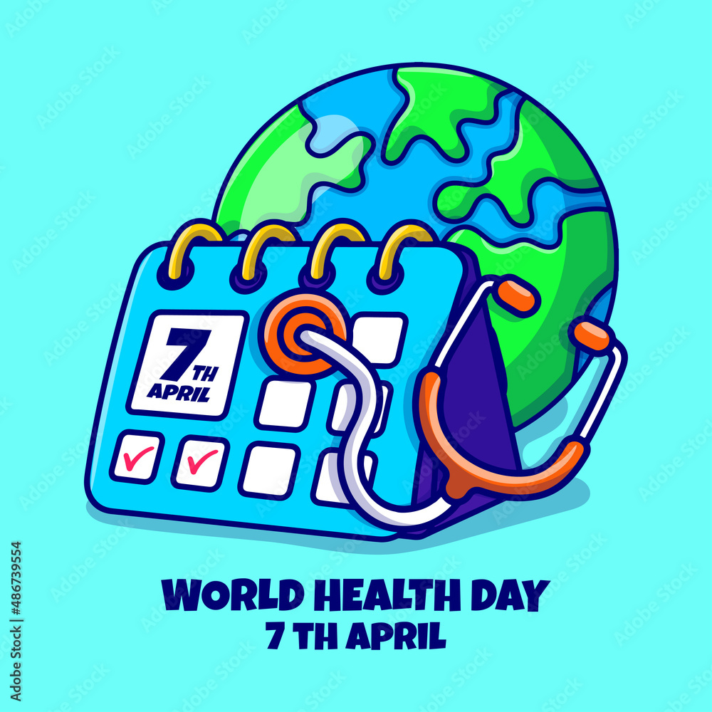 Fototapeta premium World Health day doodle illustration with colored hand drawn cartoon style