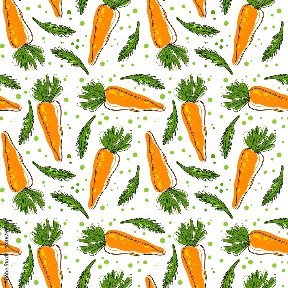 Seamless pattern of orange carrots and leaves Seamless pattern of orange carrots and leaves