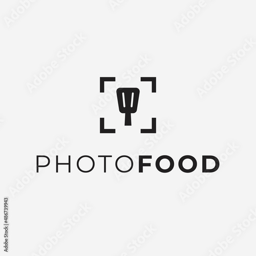 Simple Spatula with Photography Icon Focus Capture Food Logo Design Ideas