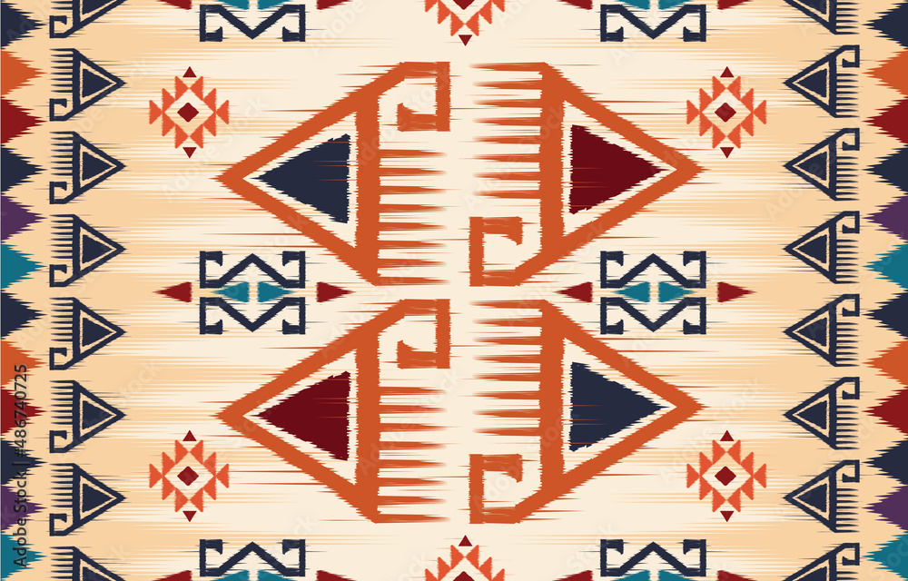 ethnic abstract beautiful art. Ikat seamless pattern in tribal, folk embroidery, Mexican style. Aztec geometric art ornament print. Design for carpet, wallpaper, clothing, wrapping, fabric.