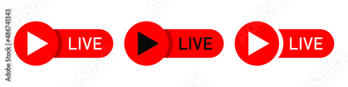Set of live streaming icons. Red symbols and buttons of live streaming, broadcasting, online stream. Template for TV, shows, movies and live performances. Vector EPS 10