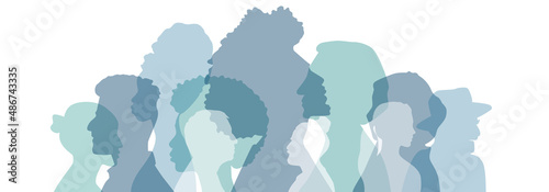 People of different ethnicities stand side by side together. Flat vector illustration.