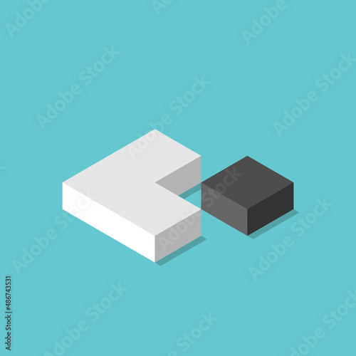 Isometric unique last missing puzzle piece. Solution, uniqueness, individuality, creativity, difference and loneliness concept. Flat design. EPS 8 vector illustration, no transparency, no gradients