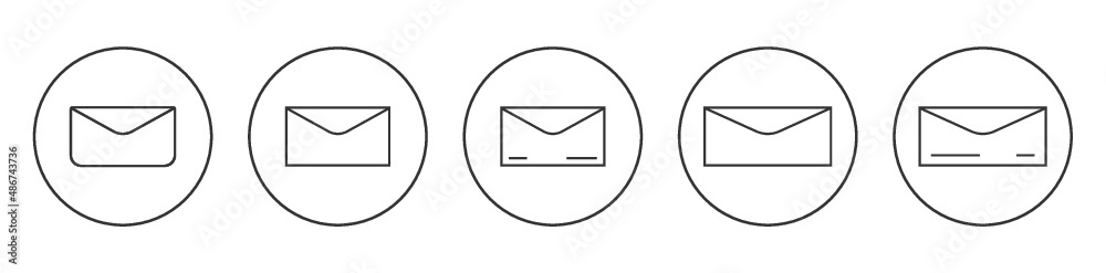 Set of mail envelope icons. Round message line icons for web and print isolated on white background. Set of mail envelope icons. Round message line icons for web and print isolated on white background.