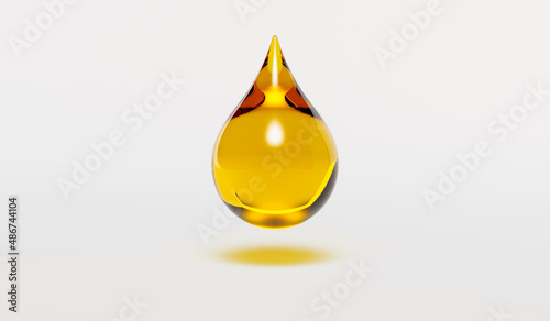 yellow drop of fuel or oil isolated on white background, source or template, 3d rendering photo