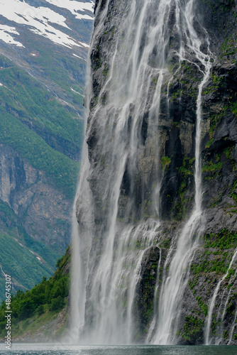 The famous Seven Sisters waterfall in the Geiranger Fjord. Norway nature.