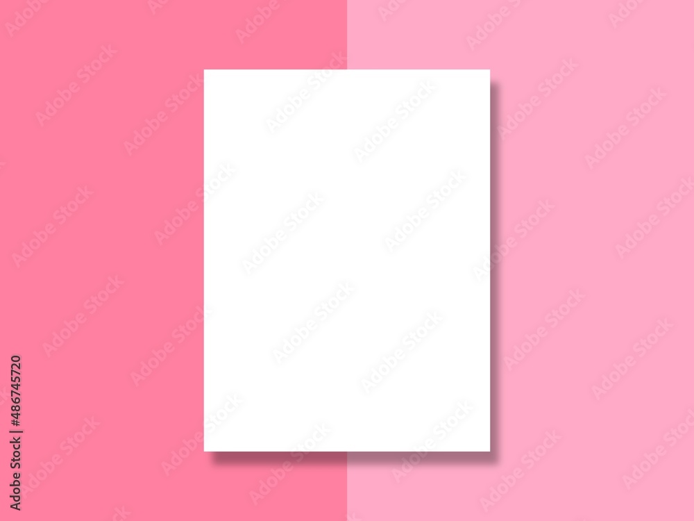 White sheet of paper on a background with two shades of pink. Color duo. Annotation template. White sheet of paper on a background with two shades of pink. Color duo. Annotation template.