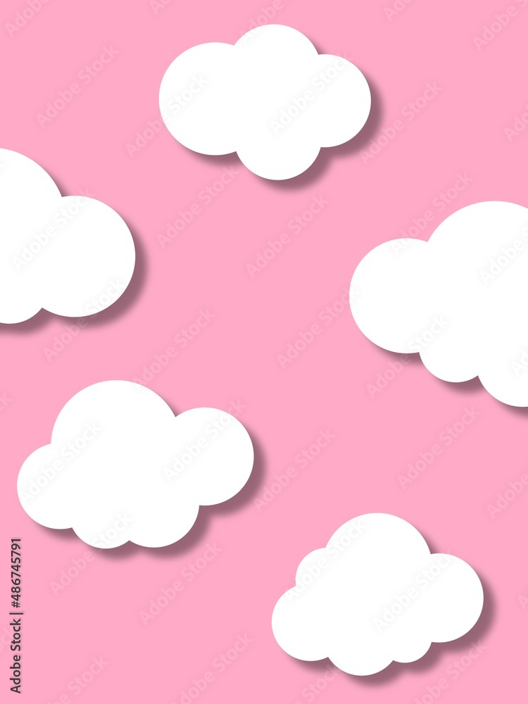 Paper white clouds on a pink background. Decorative wallpaper with clouds. Paper white clouds on a pink background. Decorative wallpaper with clouds.