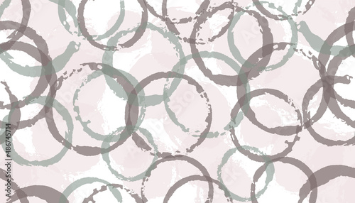 Rough watercolor circles geometry fabric print. Round shape splotch overlapping elements vector