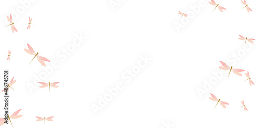 Exotic rosy pink dragonfly flat vector illustration. Summer ornate damselflies. Fancy dragonfly flat dreamy background. Gentle wings insects patten. Fragile creatures