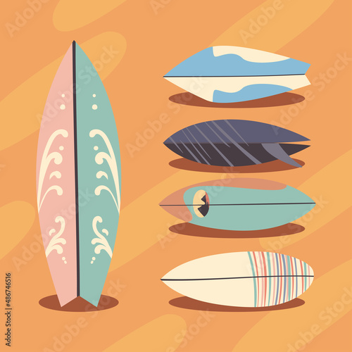 five surfboard items