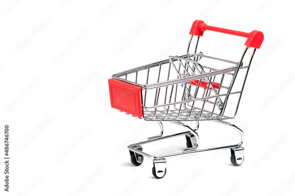 Empty grocery shopping cart. Isolated on white background. Empty grocery shopping cart. Isolated on white background.