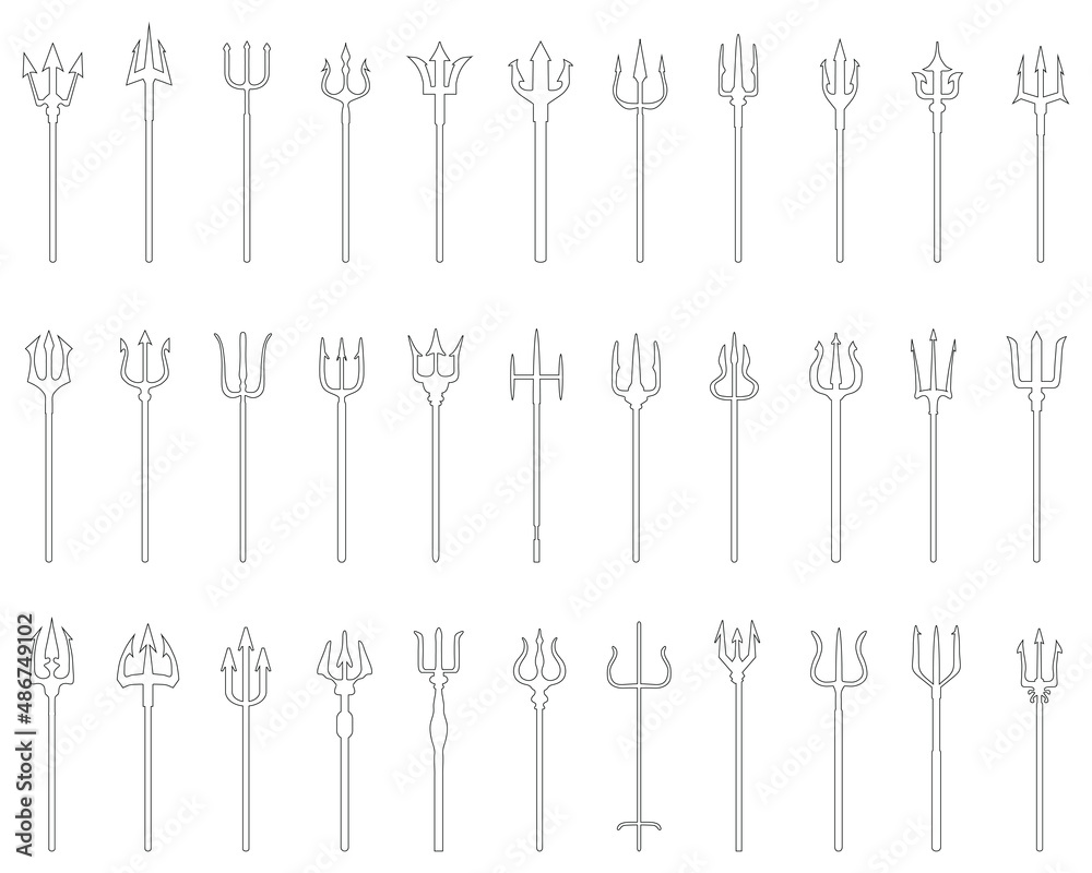 Set of isolated tridents on a white background