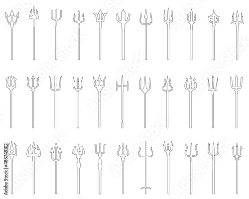 Set of isolated tridents on a white background