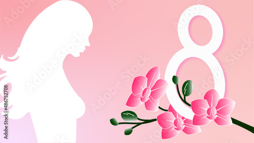 8 March  women's day design. Women's day vector concept design for international woman celebration with orchid flowers background