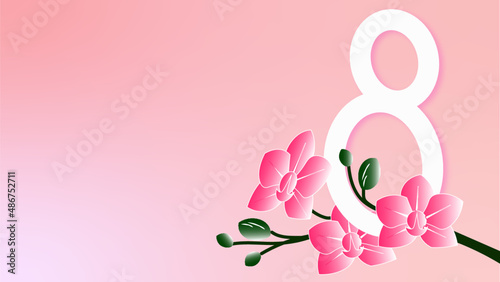 8 March  women's day design. Women's day vector concept design for international woman celebration with orchid flowers background