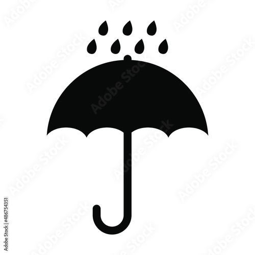 Keep dry shipping package label. Umbrella with rain drops icon. Raining weather symbol. Vector illustration isolated on white background.