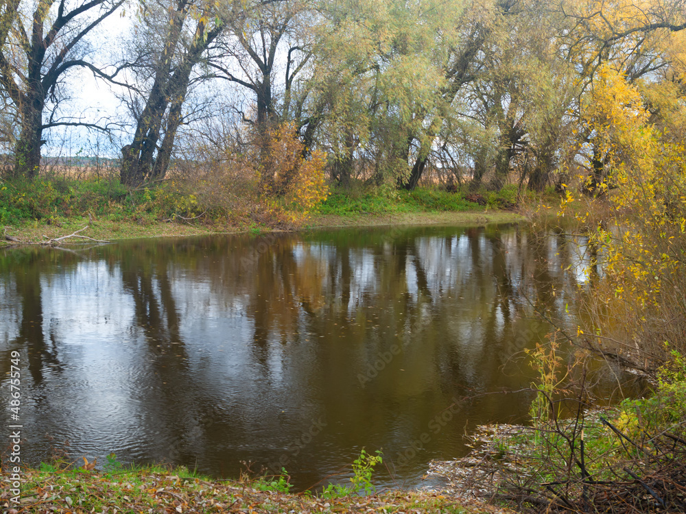 panoramic photo of the autumn river.