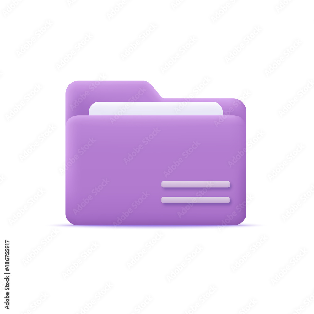 3d purple color cartoon style archive folder with files. Vector 3d purple color cartoon style archive folder with files. Vector