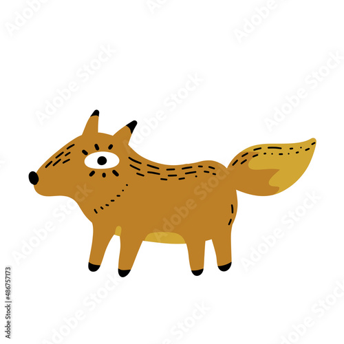 Cute fox in modern simple flat style. Isolated vector illustration. Funny cute animal with red tail. Forest sly predator.