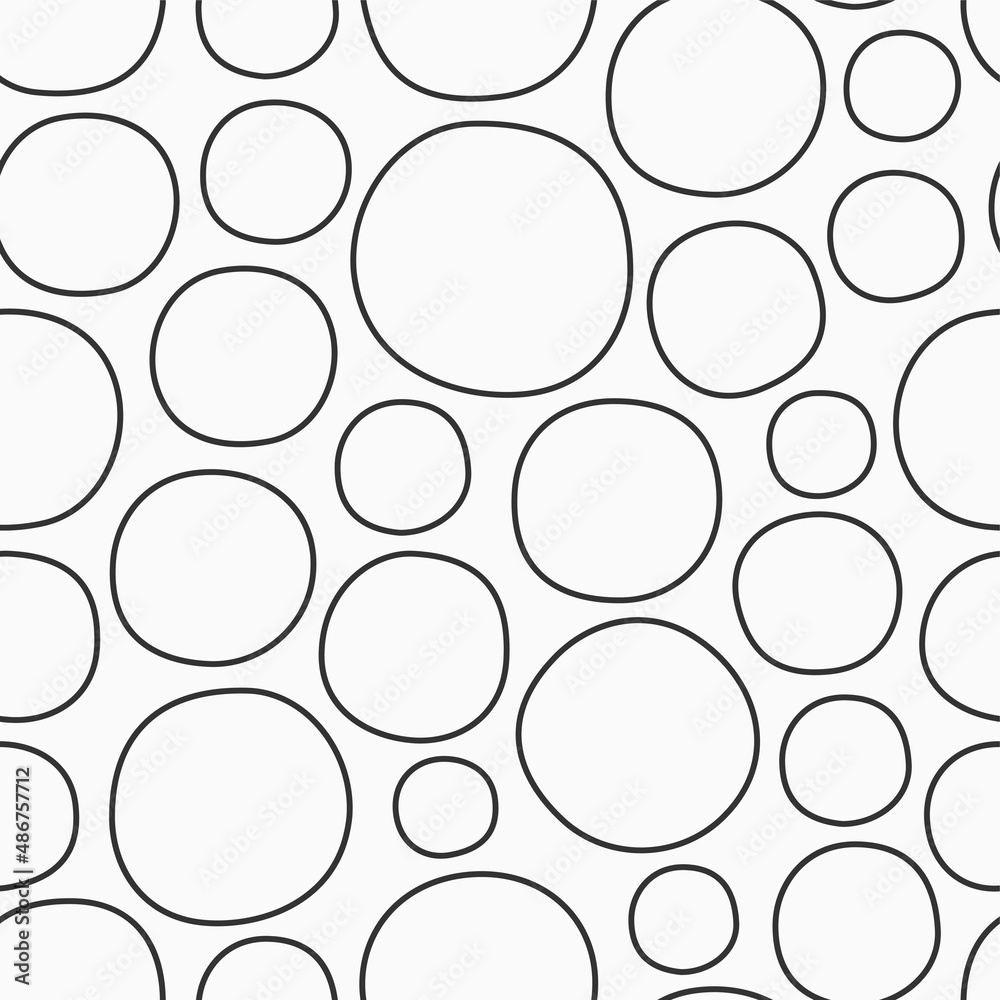 Hand drawn circles seamless vector pattern. Spots pattern, outline round shapes. Repeating circles pattern. Flat design pattern. Black and white vector background. Hand drawn circles seamless vector pattern. Spots pattern, outline round shapes. Repeating circles pattern. Flat design pattern. Black and white vector background.