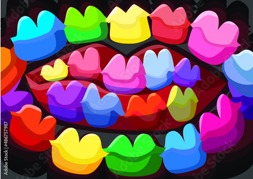 mouth Lips close up Design element isolated collection Stylish colorful different shades of lipstick beauty Make up expressing different emotions art paint background  illustration  Vector
