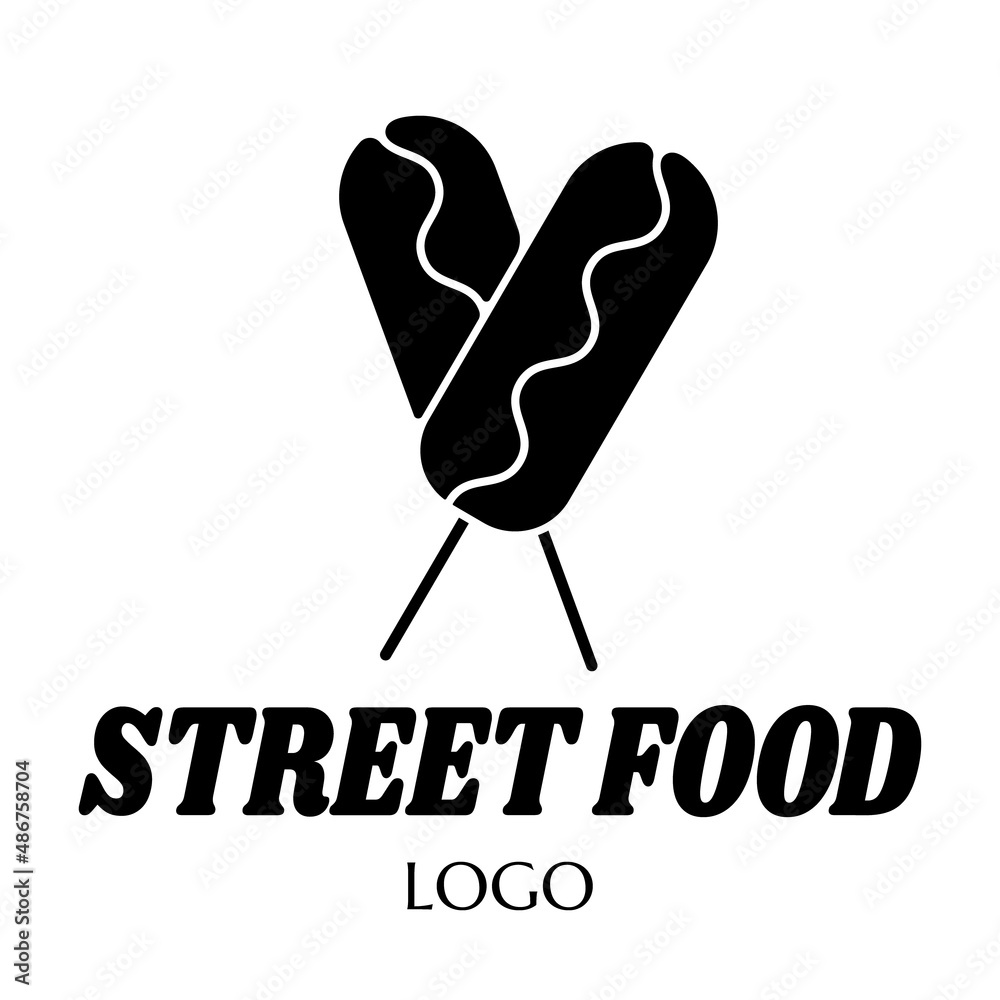 fast food vector logo sticker with text and corn dog. label with