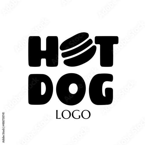 fast food vector logo sticker with text and hot dog. label with lettering for words HOT DOG. badge, emblem, signboard. hot-dog symbol. unique junk food logo design concept and idea. daily meals
