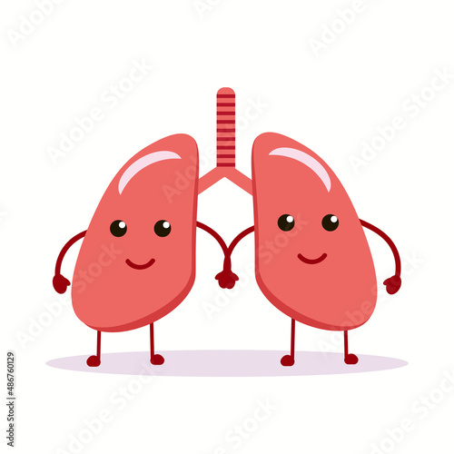 Strong funny cute healthy smiling happy lungs character.Vector flat cartoon illustration icon design.Isolated on white background.Lungs therapy,respiratory,breath face child character logo concept
