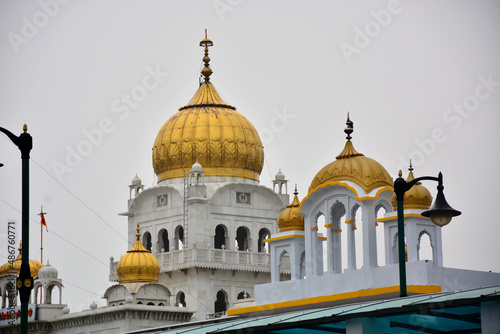 The domes of the most important Sikh temple, Guruwdara Bangla Sahib, New Delhi, India photo