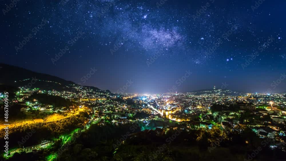 Sarajevo night skyline aerial view at night time lapse footage. Sarajevo night skyline aerial view at night time lapse footage.