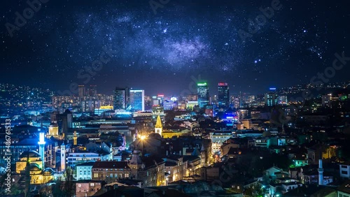 Wallpaper Mural Sarajevo skyline aerial view at night, sarajevo bosnia and herzegovins old town skyscrapers view bascarsija square top view. Torontodigital.ca