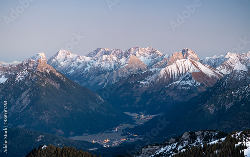 Wallpaper Mural Wild mountain landscape at dusk. Snow covered rocky mountains with the Zugspitze. Tirol, Austria, Europe Torontodigital.ca