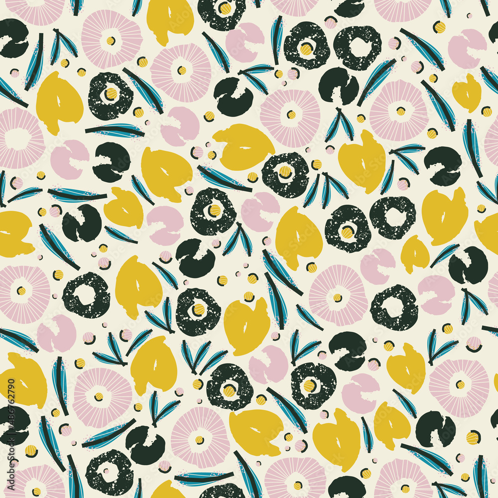 Cute botanical seamless pattern with flowers and plants. Vector background, print, design Cute botanical seamless pattern with flowers and plants. Vector background, print, design