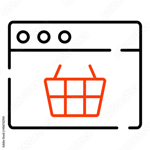 Basket on web page, icon of web shopping

