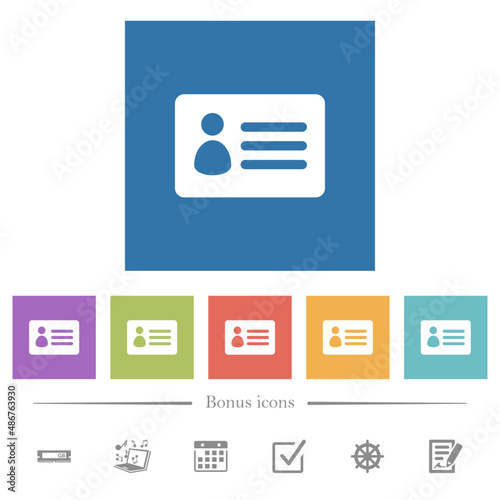 ID card solid flat white icons in square backgrounds