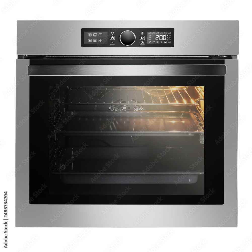 BuiltIn Fan Oven Isolated on White Background. Stainless Steel Body