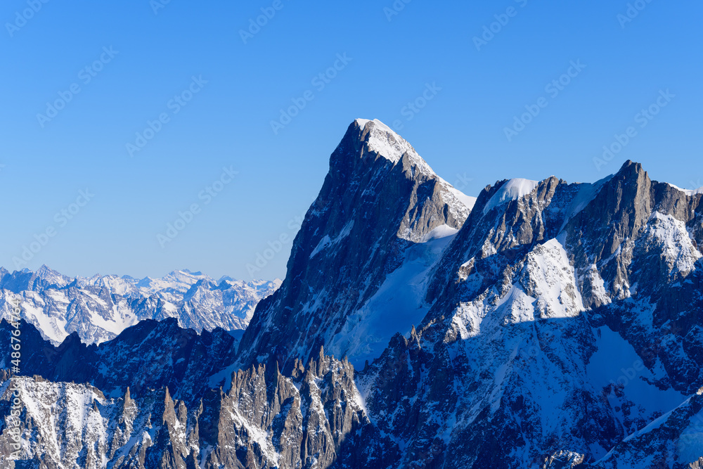 Les Grandes Jorasses in Europe, France, Rhone Alpes, Savoie, Alps in winter on a sunny day.