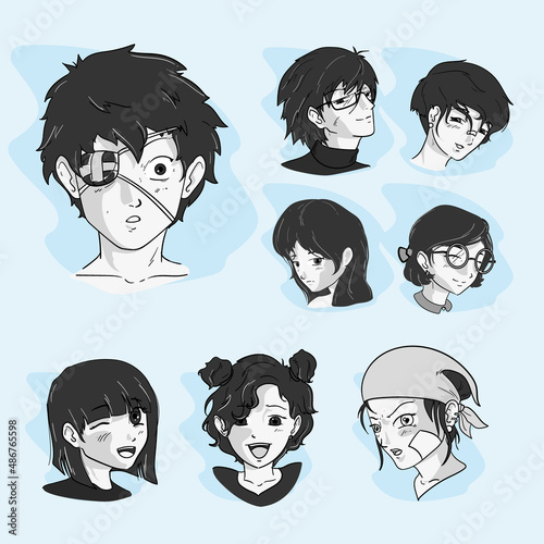 eight anime faces