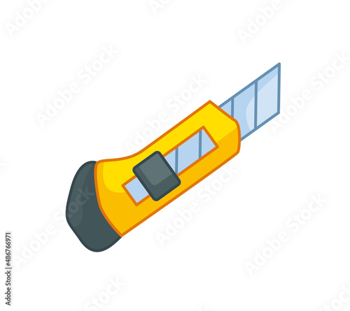 Yellow paper cutter. Vector illustration of a concelium in a cartoon childish style. Isolated funny clipart on white background. Cute school supplies print.