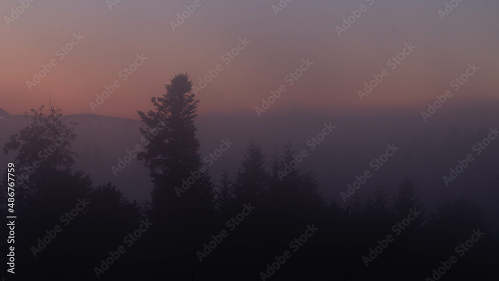Sunrise in the Bieszczady Mountains (Werlas) against the backdrop of the mountains