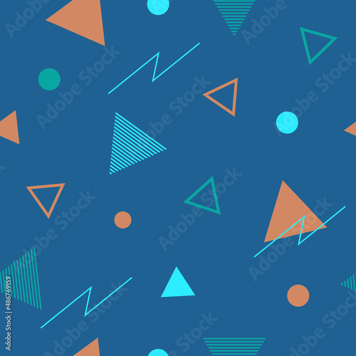 Abstract seamless colorful pattern in trendy memphis style. Background for printing brochure, poster, vintage textile design, cover, banner. Retro 80's - 90's style. Eps 10 vector illustration.