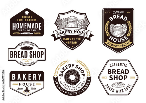Set of vector bakery and bread logo, labels and icons