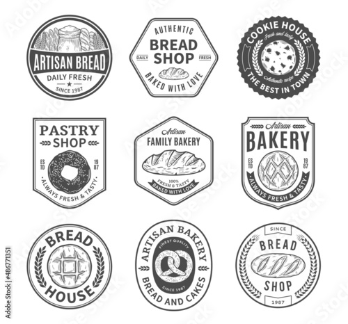 Vector bakery and bread logo, icons and design elements. Fresh bread and pastry badge templates © Vlad Klok