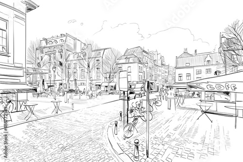 Brussels. Belgium. Hand drawn urban sketch. Vector illustration.