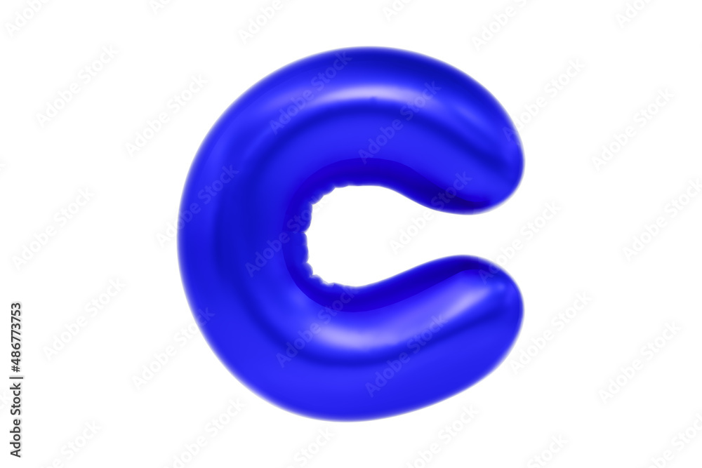 Funny 3D font letter C made of blue balloon, cartoon font, Premium 3d illustration